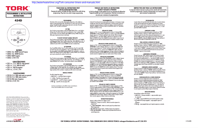 Page n°1 - Manuel utilisateur Tork 454D