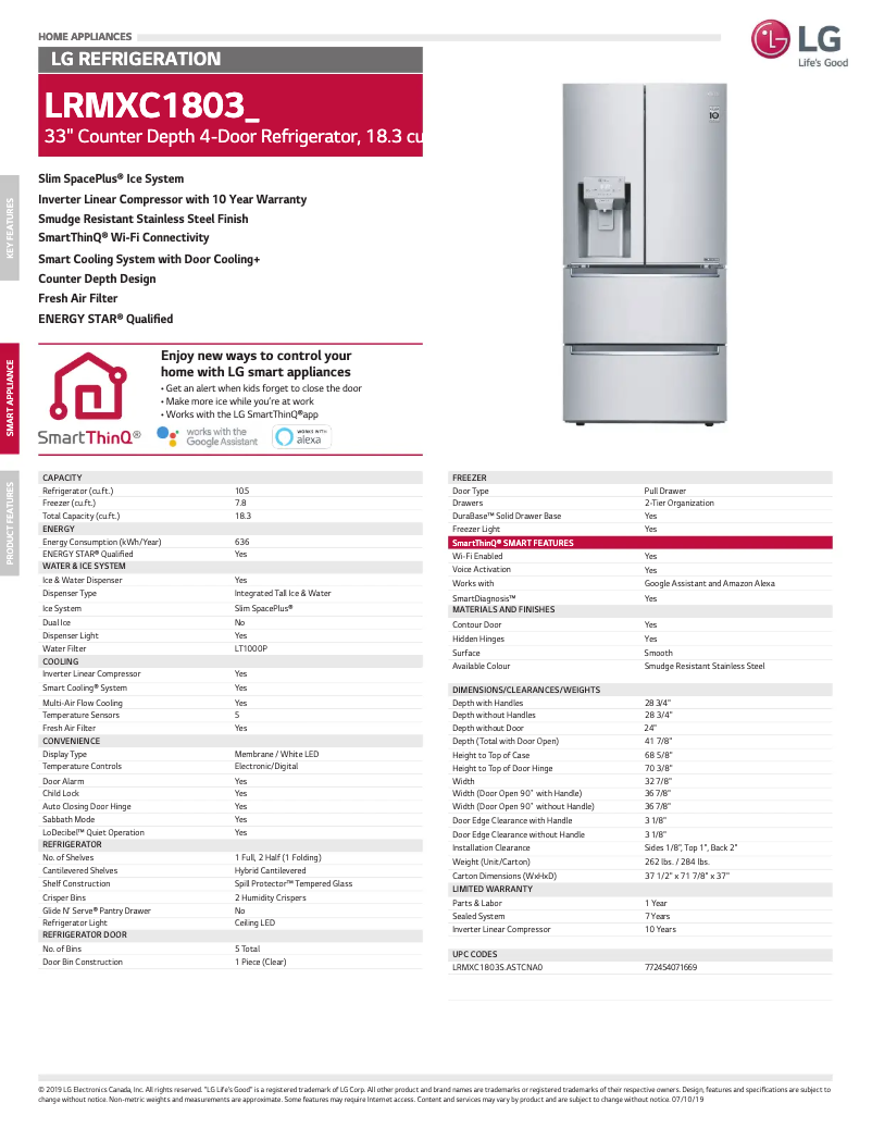 Página 1 del manual Ficha técnica LG LRMXC1803S