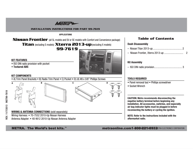 Page n°1 - Mode d'emploi Metra 99-7619