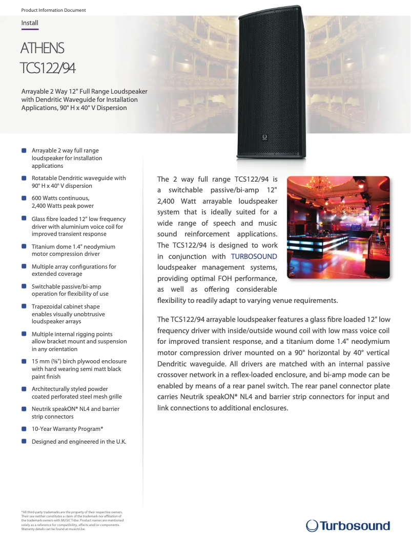 Página 1 del manual Ficha técnica Turbosound TCS122/94