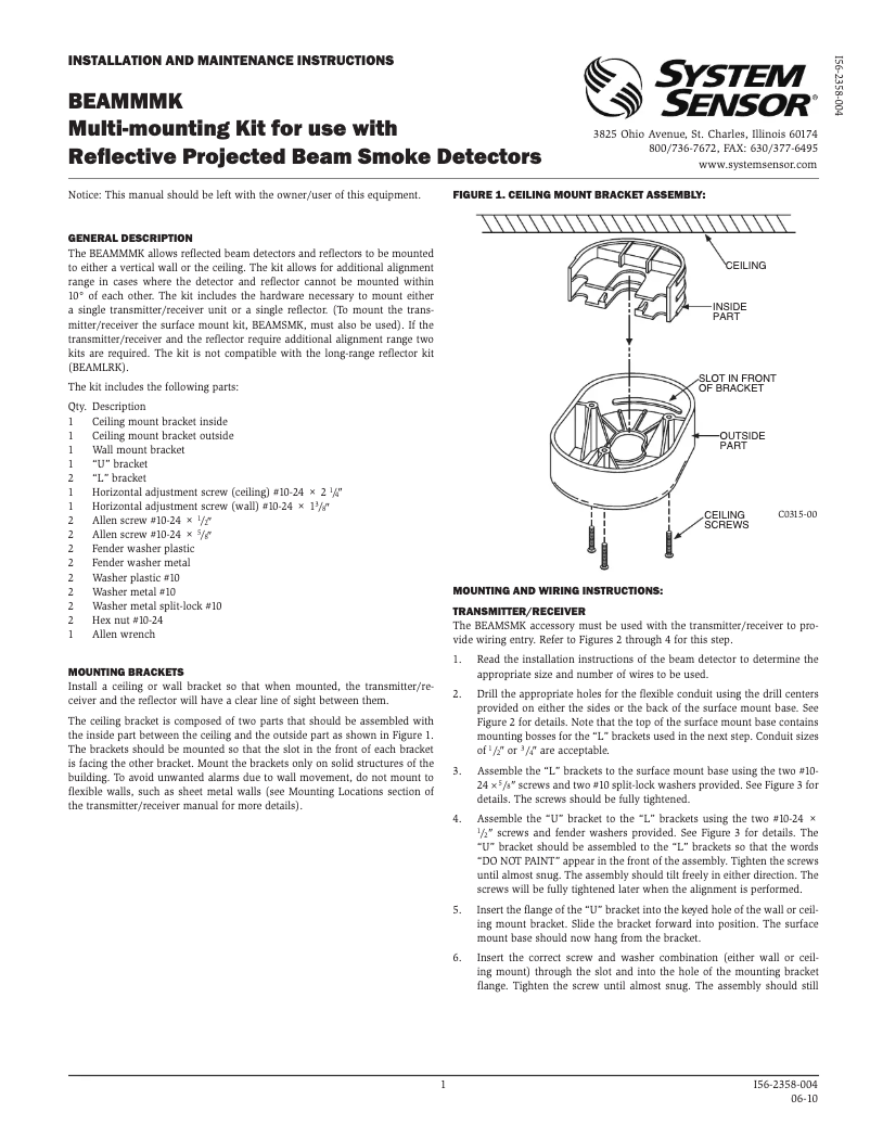 Página 1 del manual Manual de usuario System Sensor BEAM-MMK