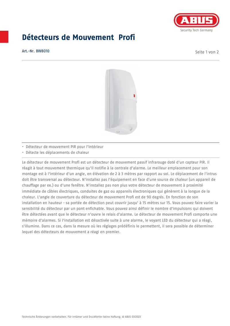 Image de la première page du manuel de l'appareil BW8010