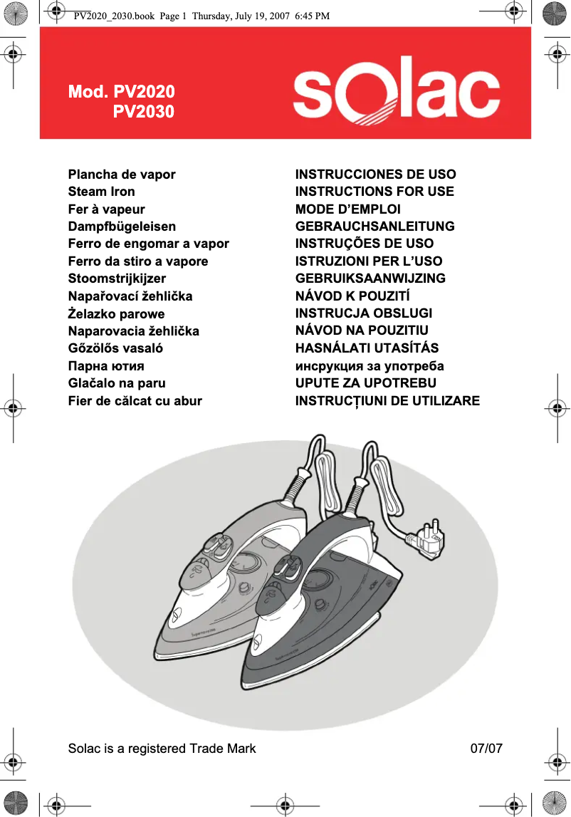 Page n°1 - Manuel utilisateur Solac PV2020