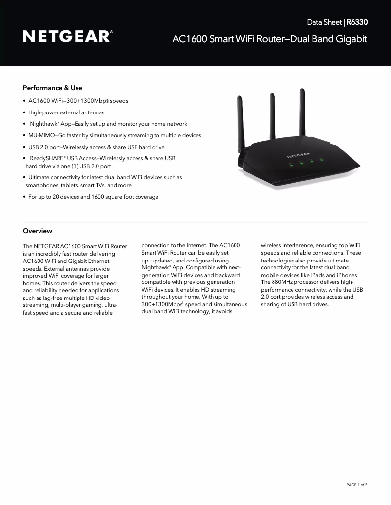 Page 1 de la notice Fiche technique Netgear R6330