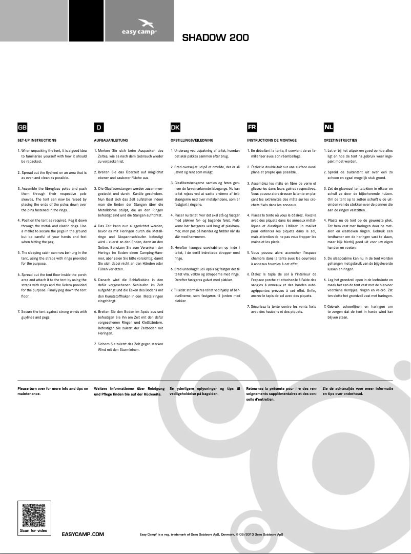 Page n°1 - Manuel utilisateur Easy Camp Go Shadow 200