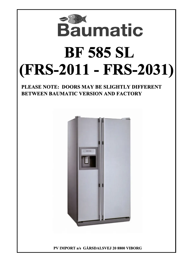 Page n°1 - Manuel utilisateur Baumatic BF585SL