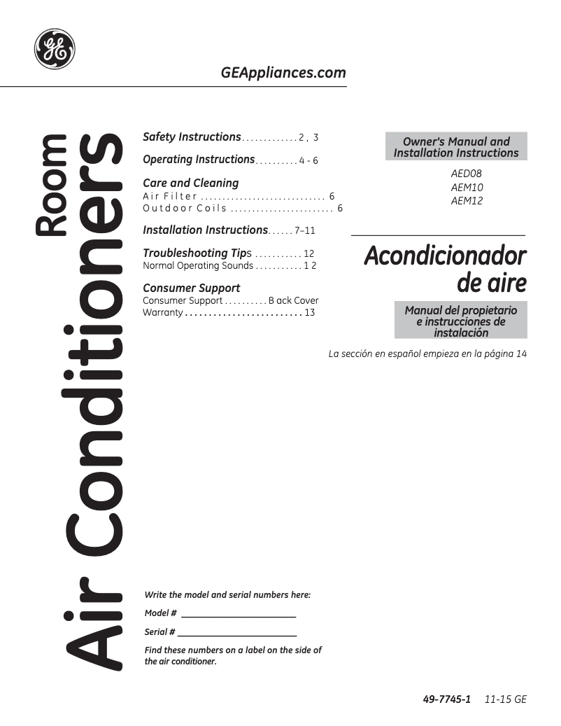 Page 1 de la notice Guide d'installation GE AEM10AV