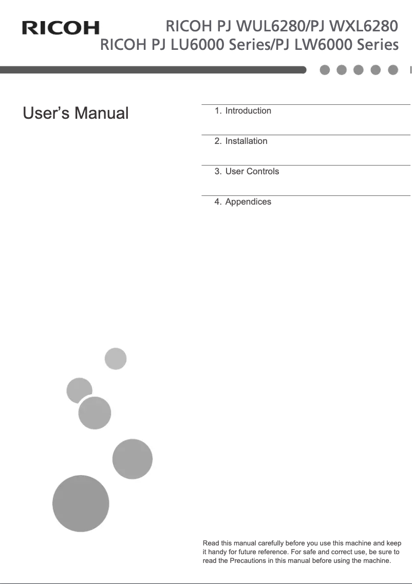 Page 1 of the manual User Manual Ricoh PJ WXL6280