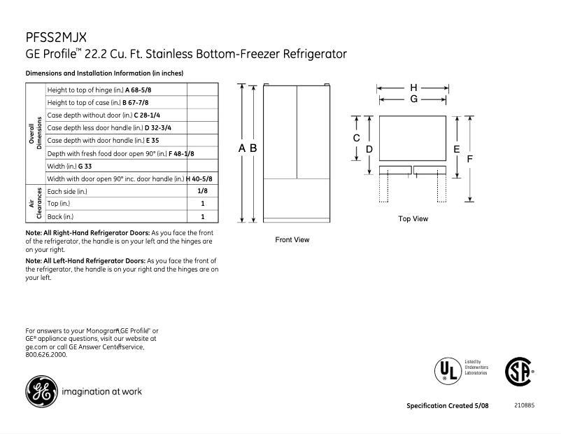 Image de la première page du manuel de l'appareil Profile PFSS2MJXSS