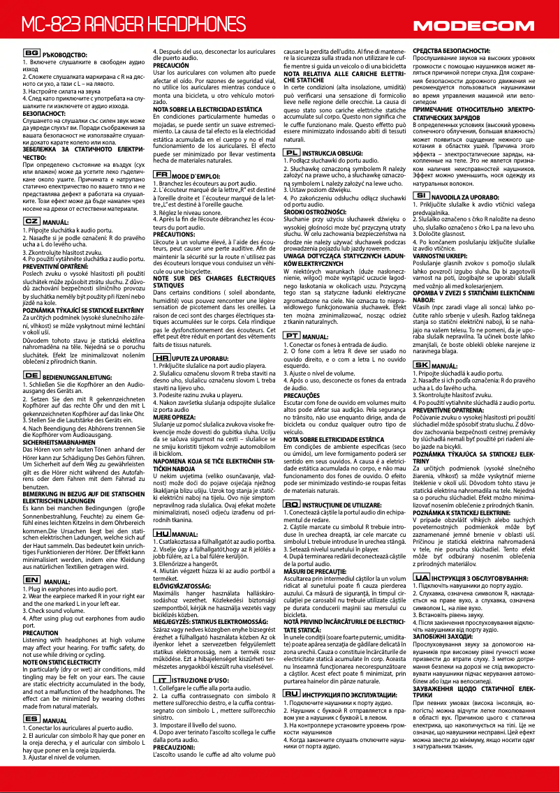 Page 1 de la notice Manuel utilisateur ModeCom MC-823 Ranger