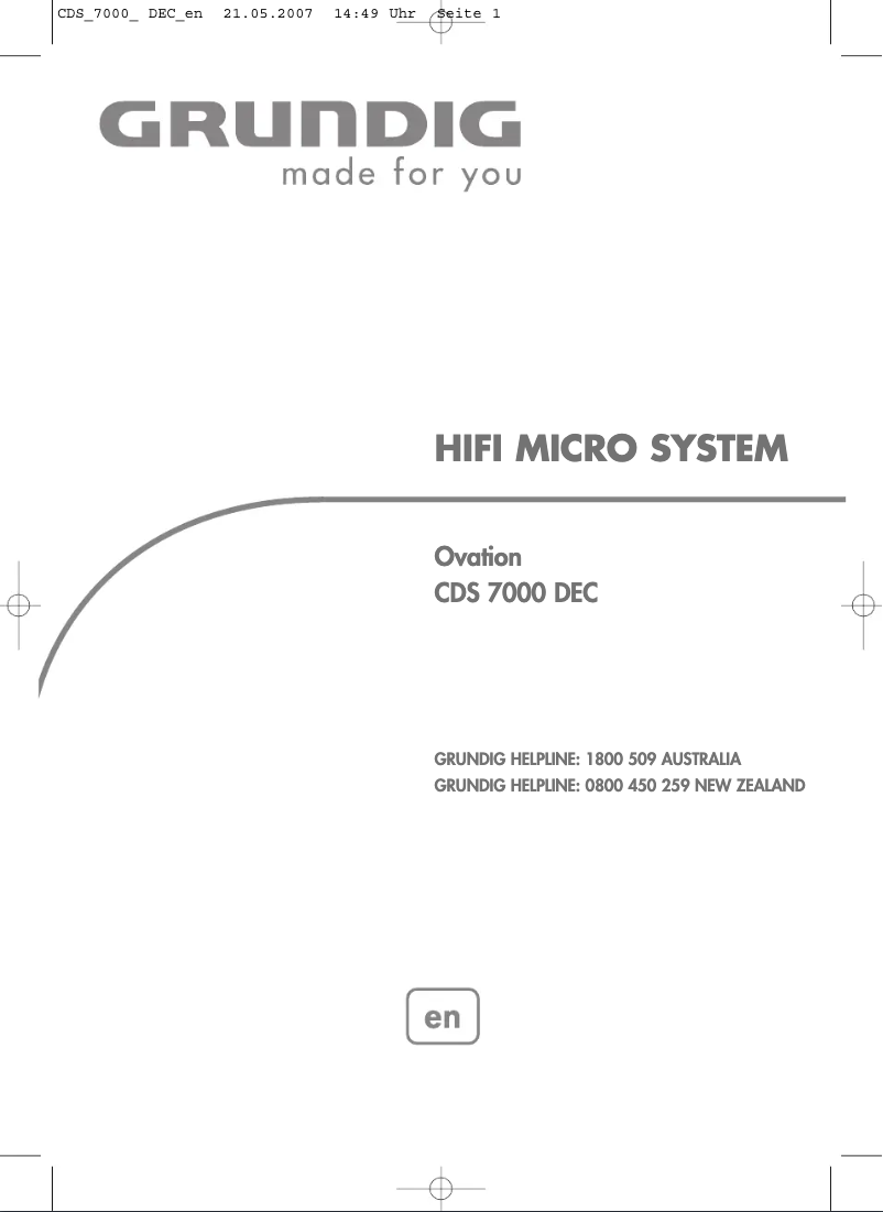 Page 1 de la notice Manuel utilisateur Grundig Ovation CDS 7000