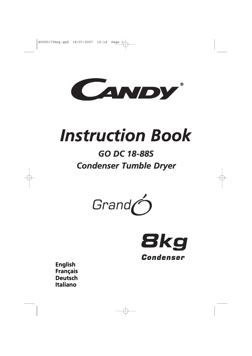 Page n°1 - Manuel utilisateur Candy GO DC18-88S