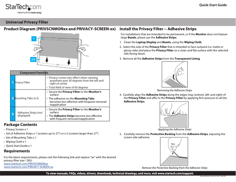 Page 1 de la notice Manuel utilisateur StarTech.com PRIVACY-SCREEN-19M