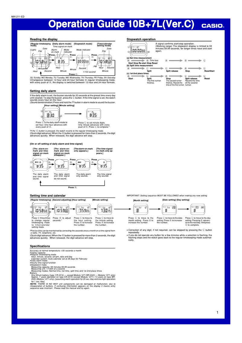 Page 1 de la notice Manuel utilisateur Casio F-91WM-7AEF