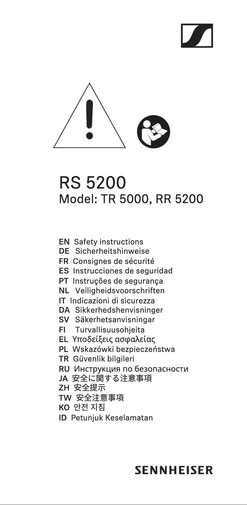 Page n°1 - Instructions de sécurité Sennheiser RS 5200