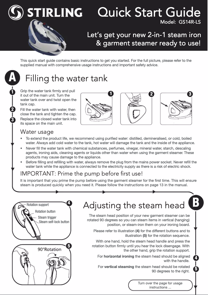 Page 1 de la notice Guide de démarrage rapide Stirling GS14R-LS