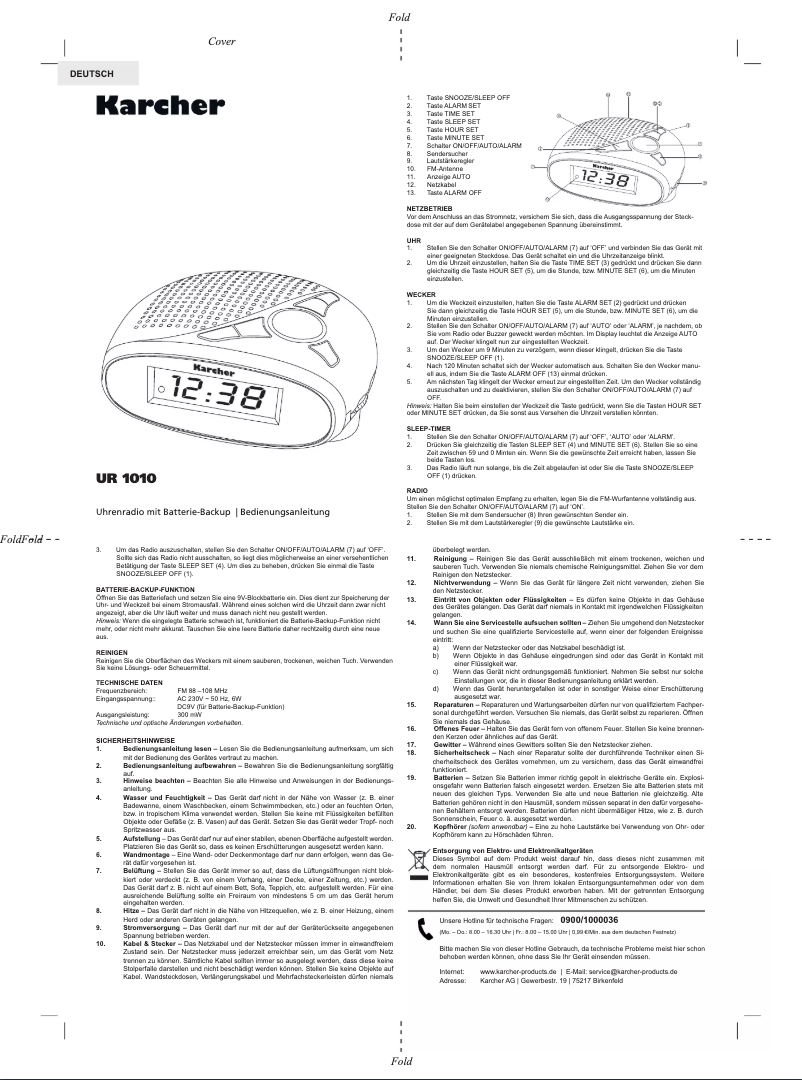 Page 1 de la notice Manuel utilisateur Karcher Audio UR 1010