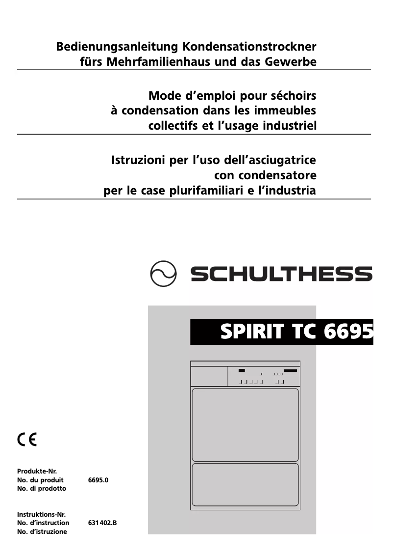 Page n°1 - Manuel utilisateur Schulthess Spirit TC 6695