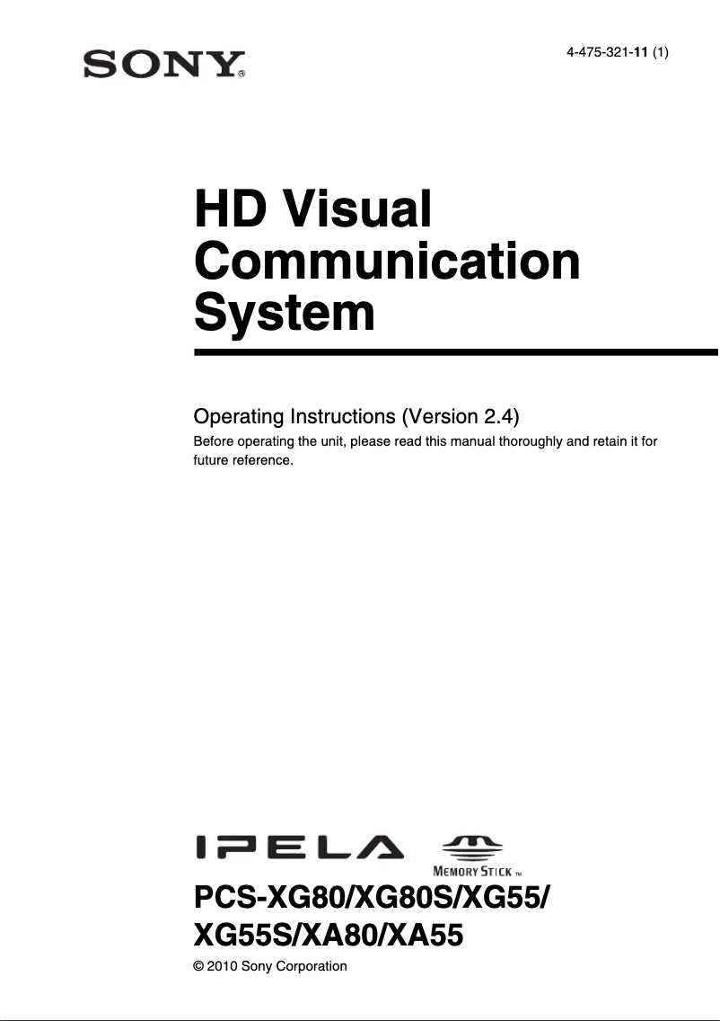 Image de la première page du manuel de l'appareil PCS-XG55