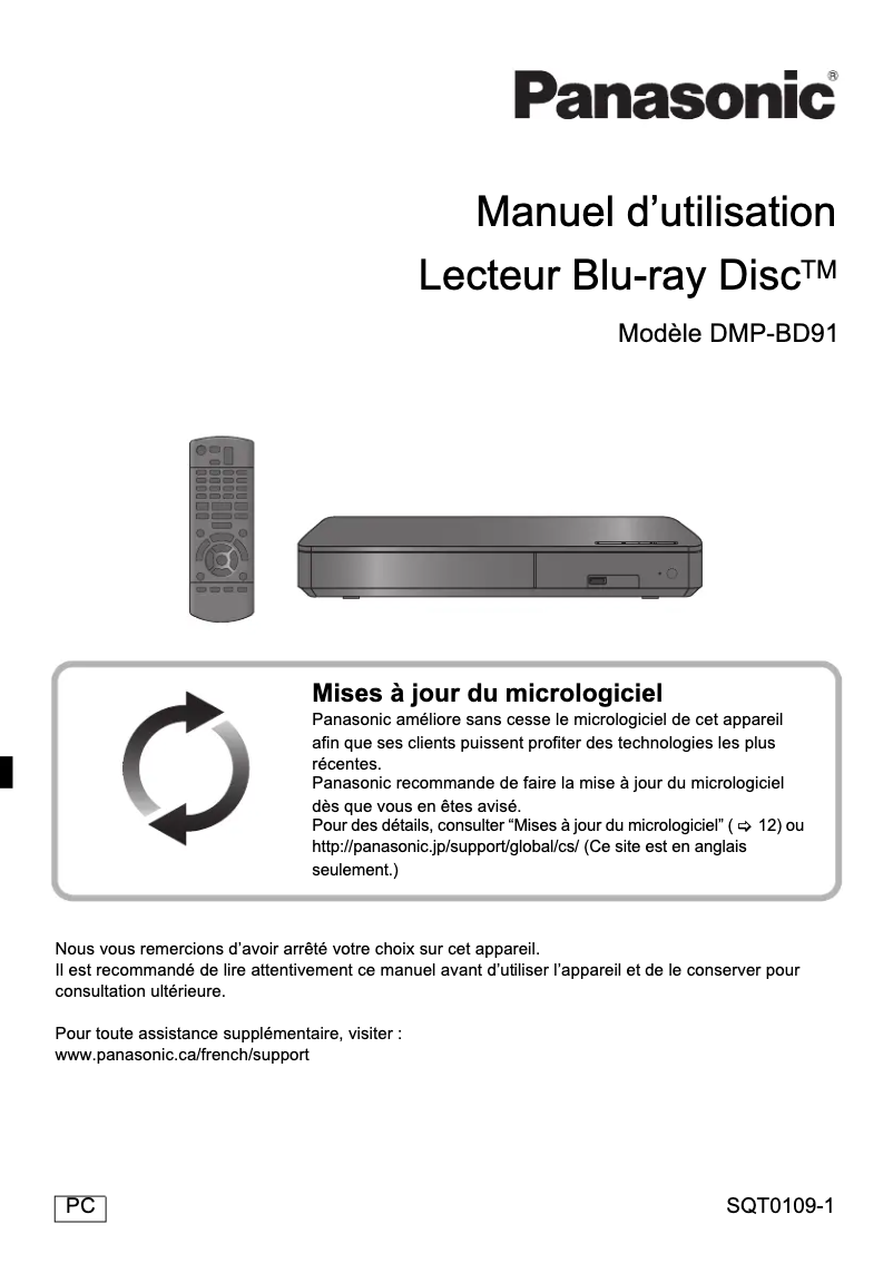 Page 1 de la notice Manuel utilisateur Panasonic DMP-BD91
