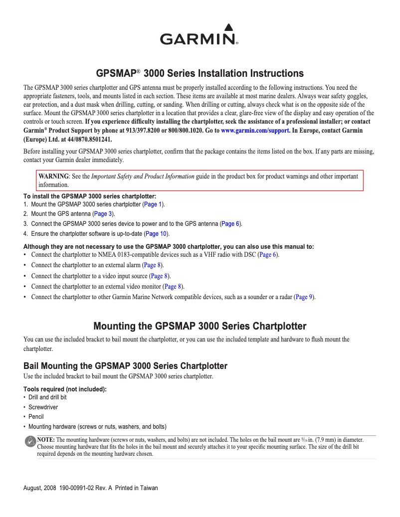 Page n°1 - Guide d'installation Garmin GPSMAP 3010C