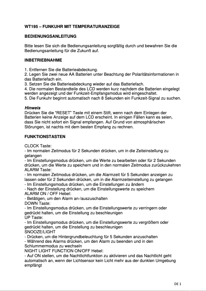 Image de la première page du manuel de l'appareil WT195