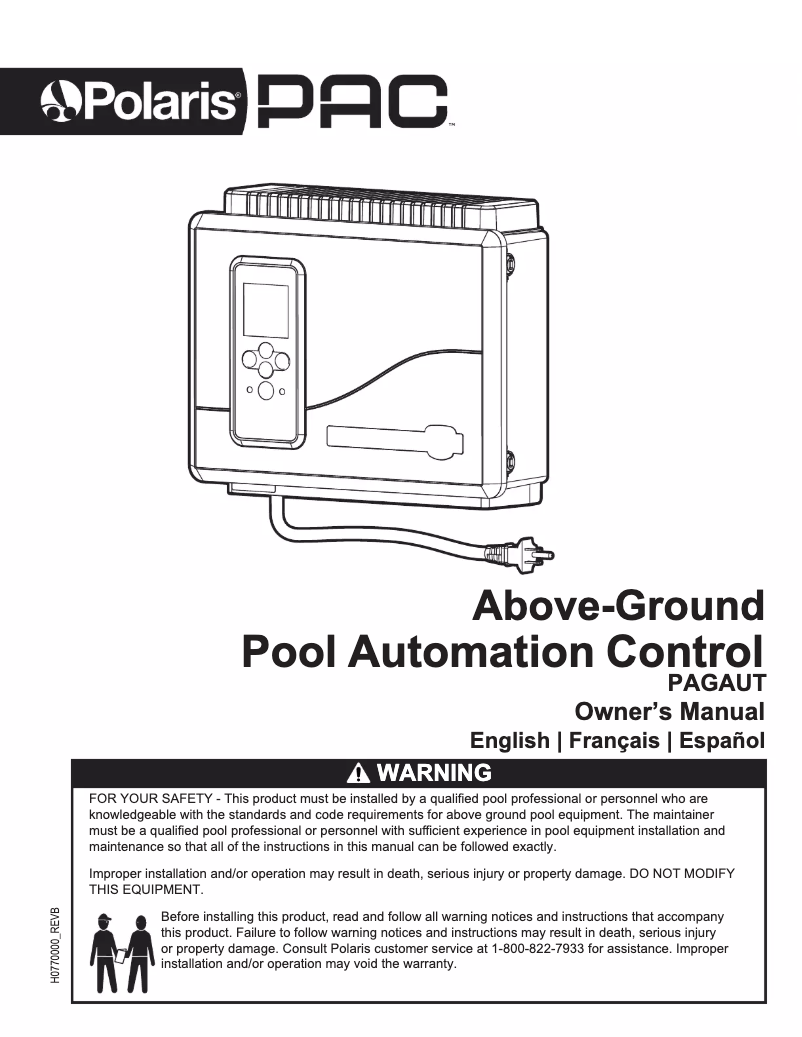 Image de la première page du manuel de l'appareil PAC PAGAUT