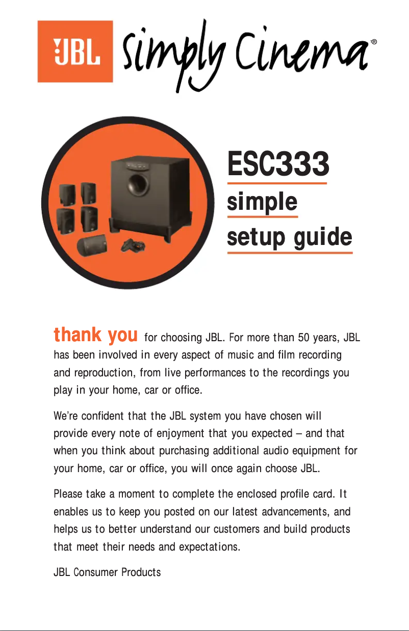 Page 1 de la notice Manuel utilisateur JBL Simply Cinema ESC333