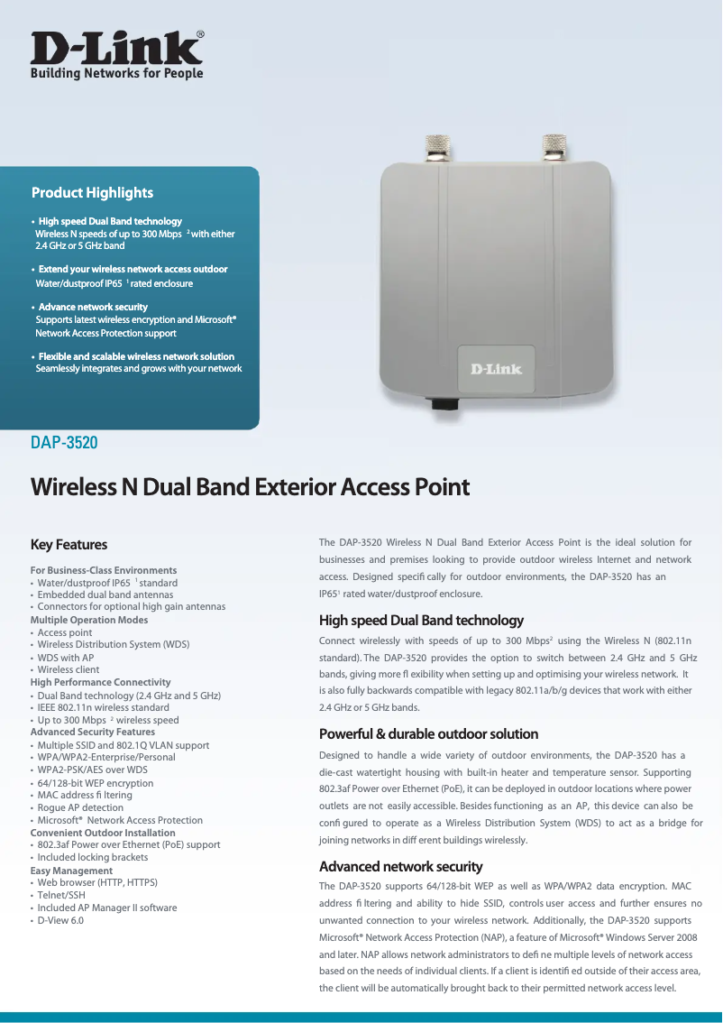 Page 1 de la notice Fiche technique D-Link DAP-3520
