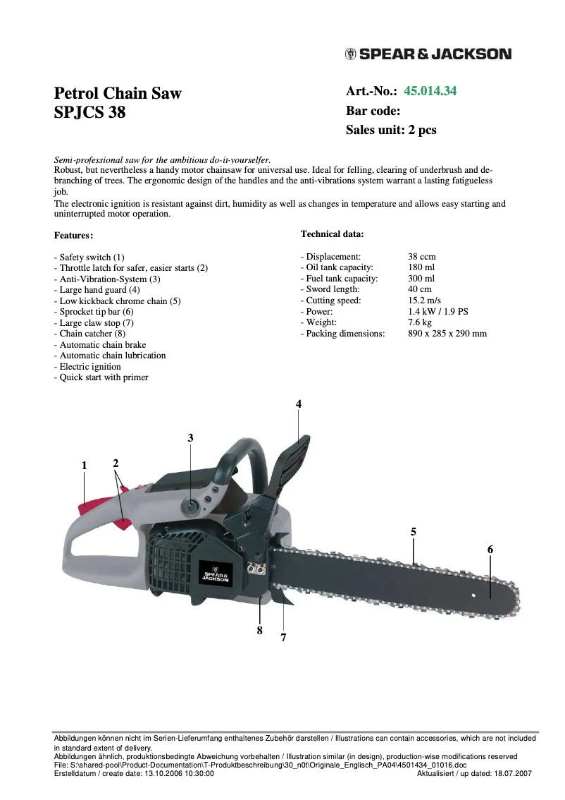 Image de la première page du manuel de l'appareil SPJCS 38