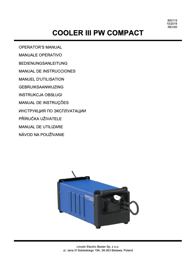 Image de la première page du manuel de l'appareil COOLER III PW COMPACT