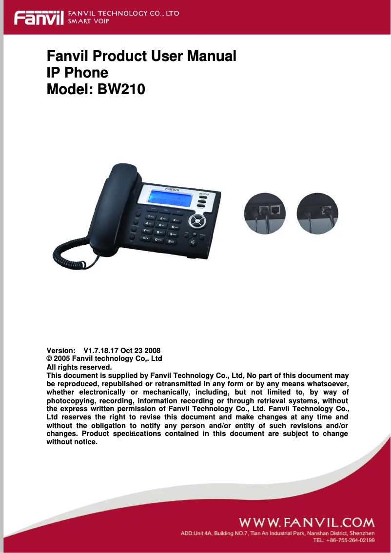 Imagen de la primera página del manual del dispositivo BW210P