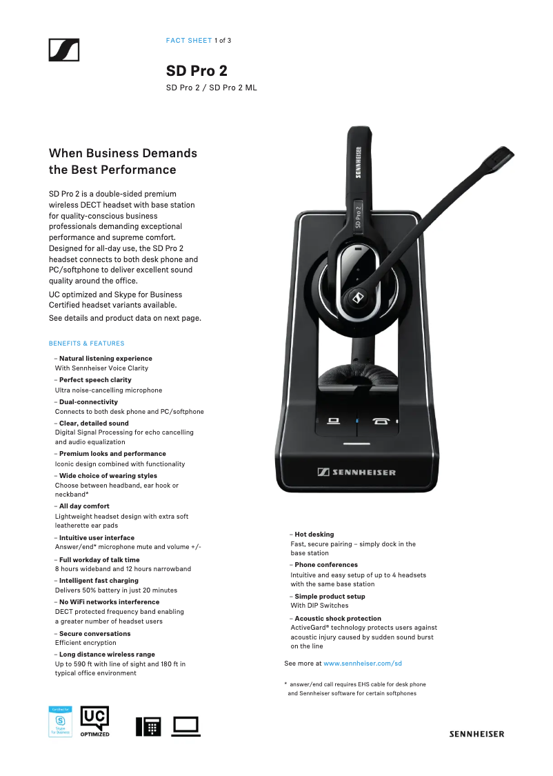 Page n°1 - Fiche technique Sennheiser SD Pro 2
