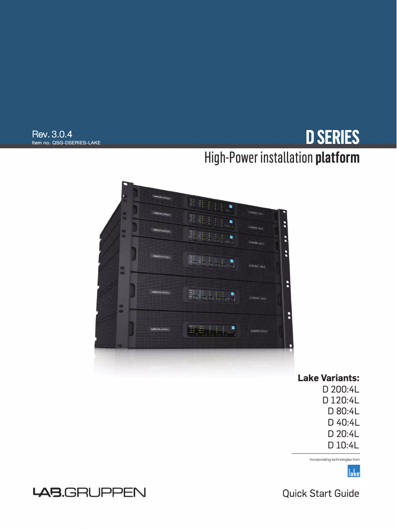 Page 1 de la notice Guide de démarrage rapide Lab Gruppen D 200:4L