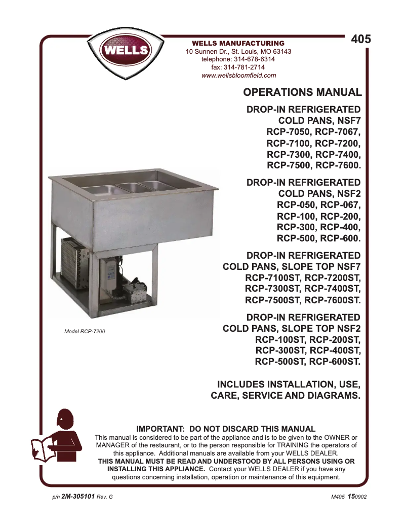 Page n°1 - Manuel utilisateur Wells RCP500ST