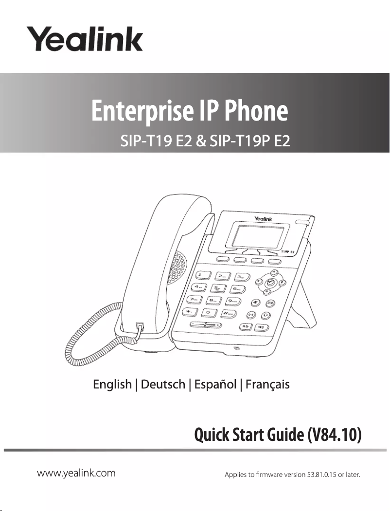 Page 1 de la notice Guide de démarrage rapide Yealink SIP-T19P E2