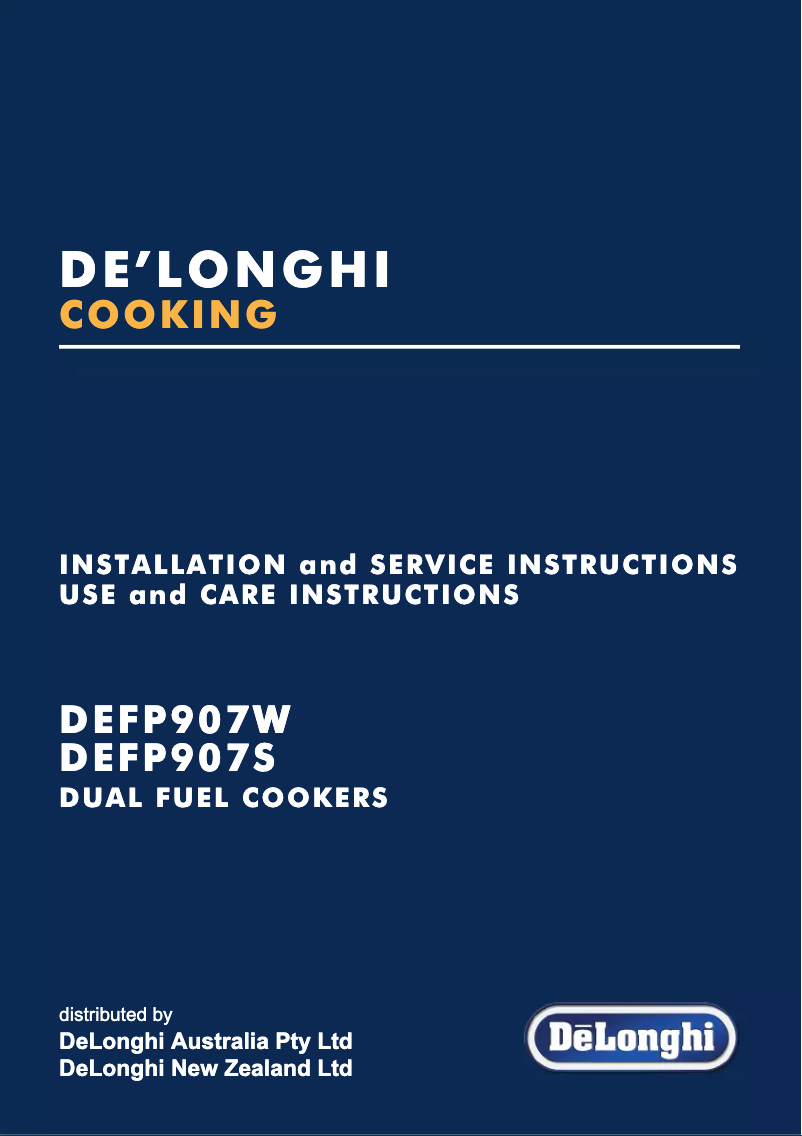 Page n°1 - Manuel utilisateur DeLonghi DEFP907S