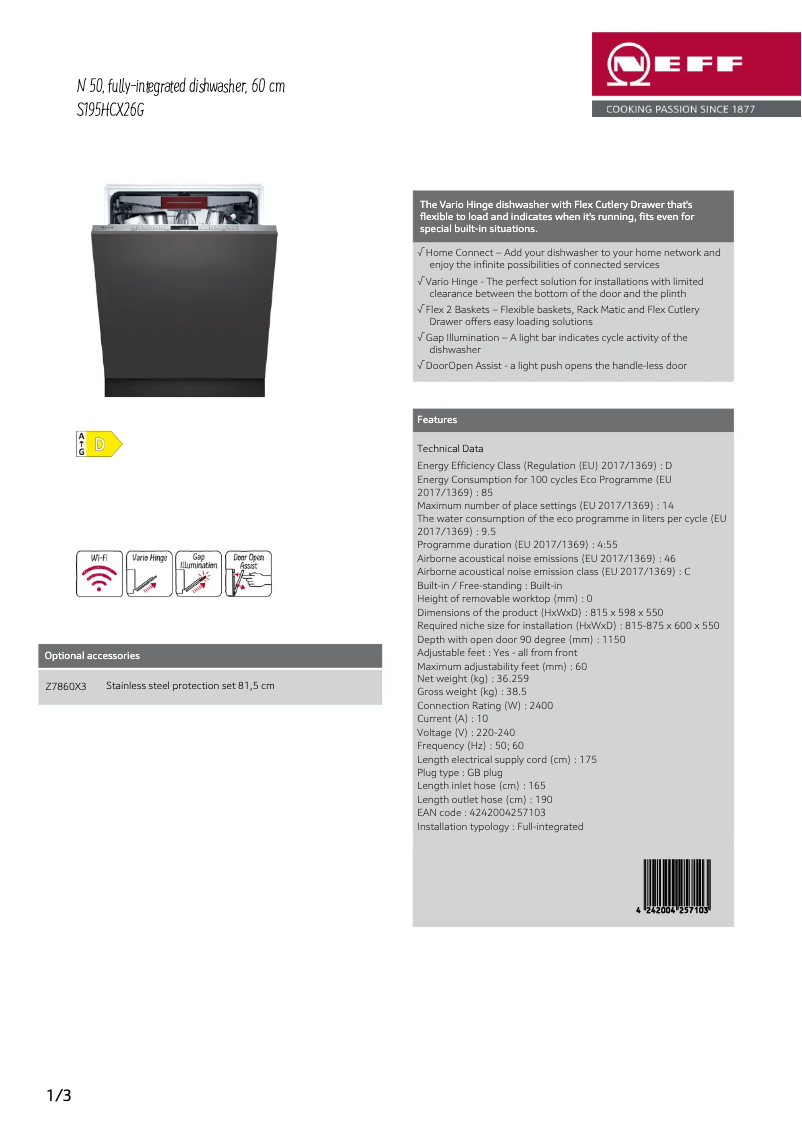 Page n°1 - Fiche technique Neff S195HCX26G