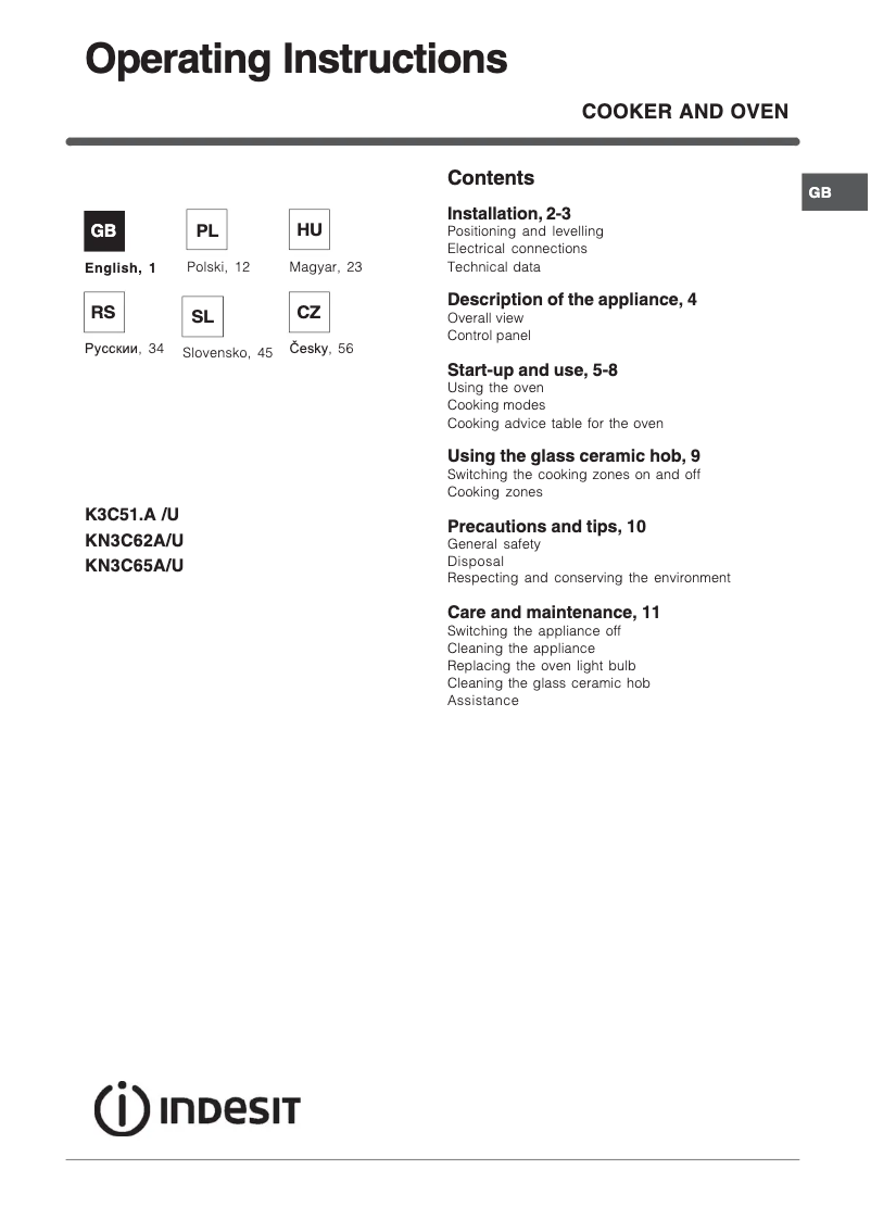Image de la première page du manuel de l'appareil KN3C62A(W)/U