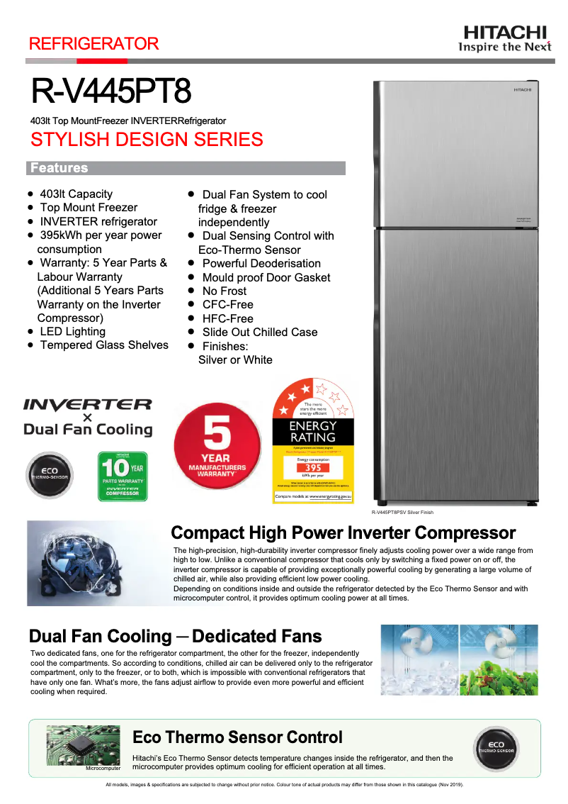 Page 1 de la notice Manuel utilisateur Hitachi R-V445PT8