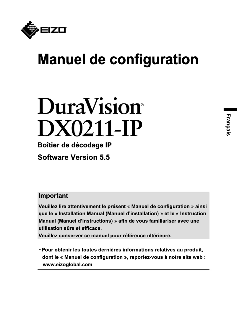 Page 1 de la notice Manuel utilisateur Eizo DuraVision DX0211-IP
