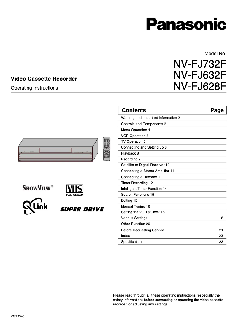 Page 1 de la notice Manuel utilisateur Panasonic NV-FJ732F