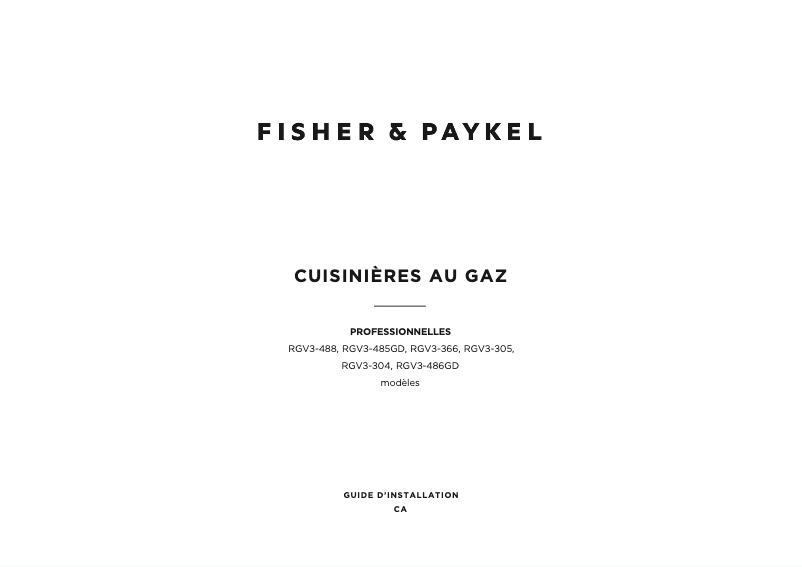 Page 1 de la notice Guide d'installation Fisher & Paykel RGV3-486GD