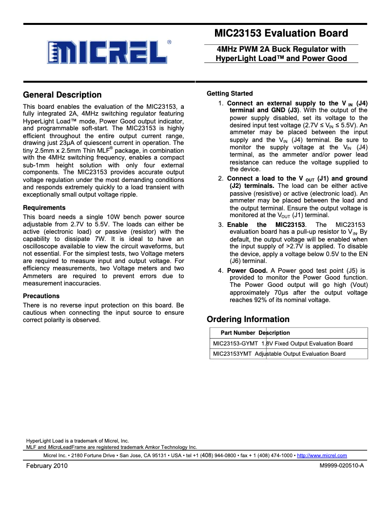 Page 1 de la notice Manuel utilisateur Microchip MIC23153-GYMT