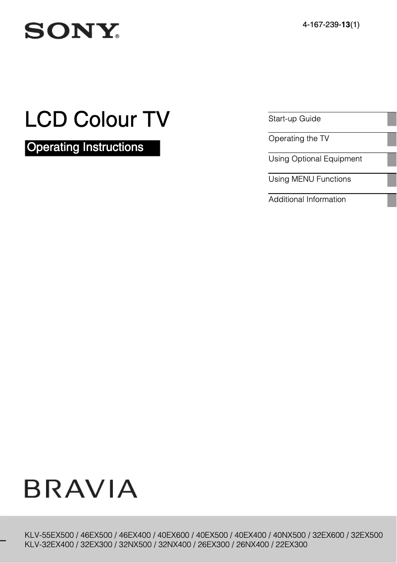 Image de la première page du manuel de l'appareil Bravia KLV-40EX400