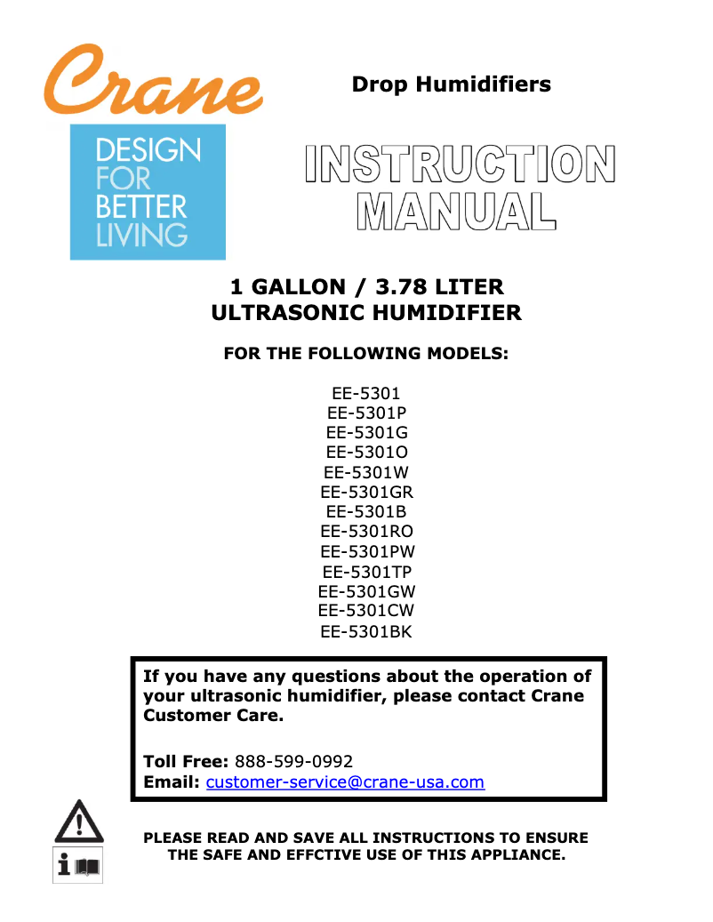 Page 1 de la notice Manuel d'utilisation et d'entretien Crane EE-5301