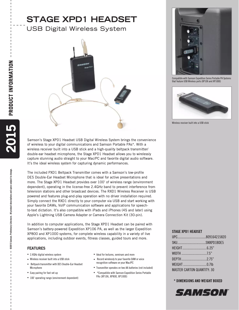 Page n°1 - Manuel utilisateur Samson Stage XPD1