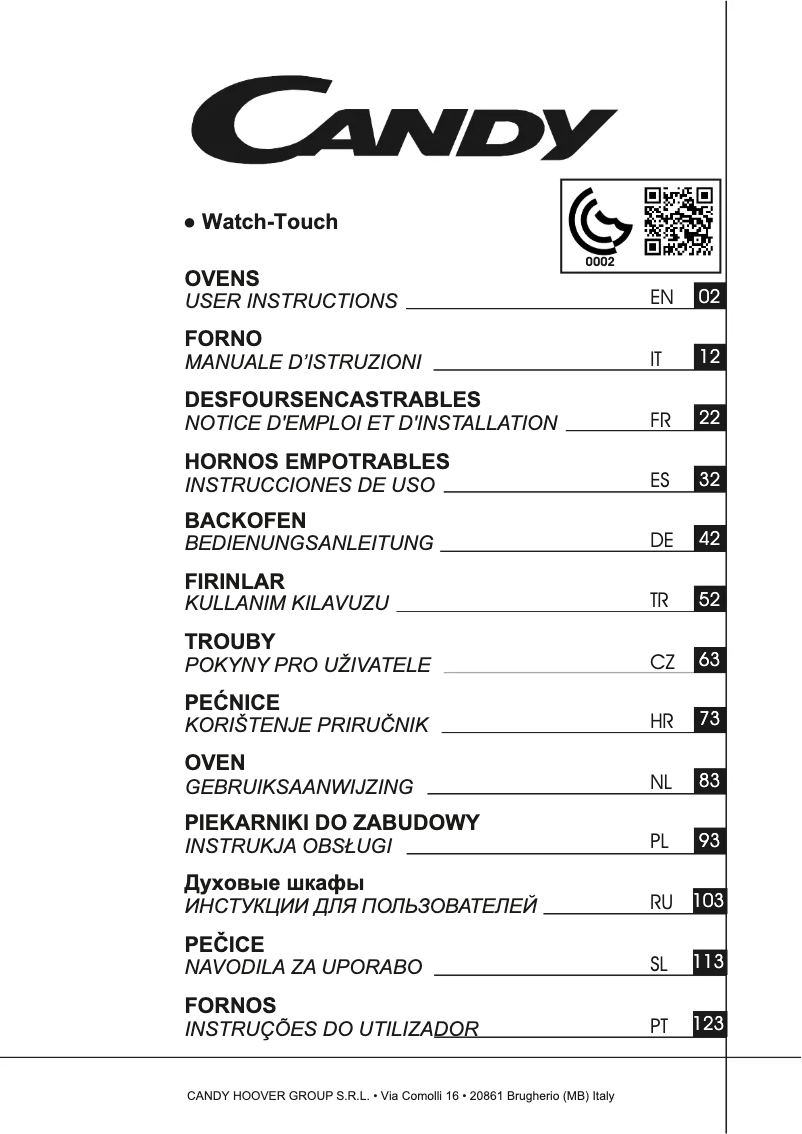 Page 1 de la notice Manuel utilisateur Candy WATCH-TOUCH/E