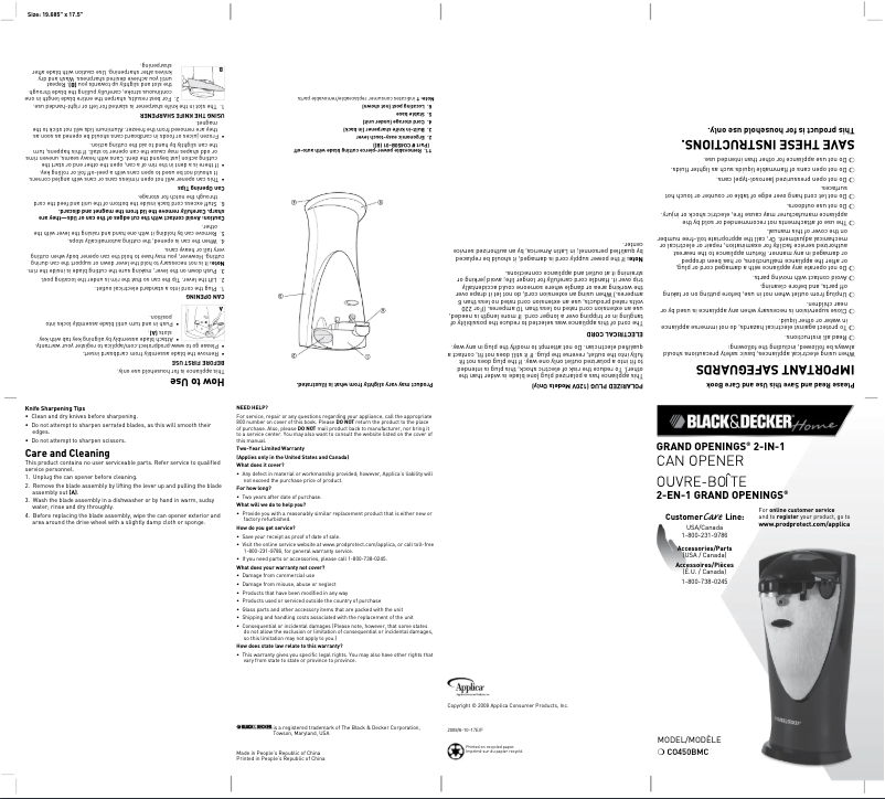 Page 1 de la notice Manuel utilisateur Black & Decker CO450BMC