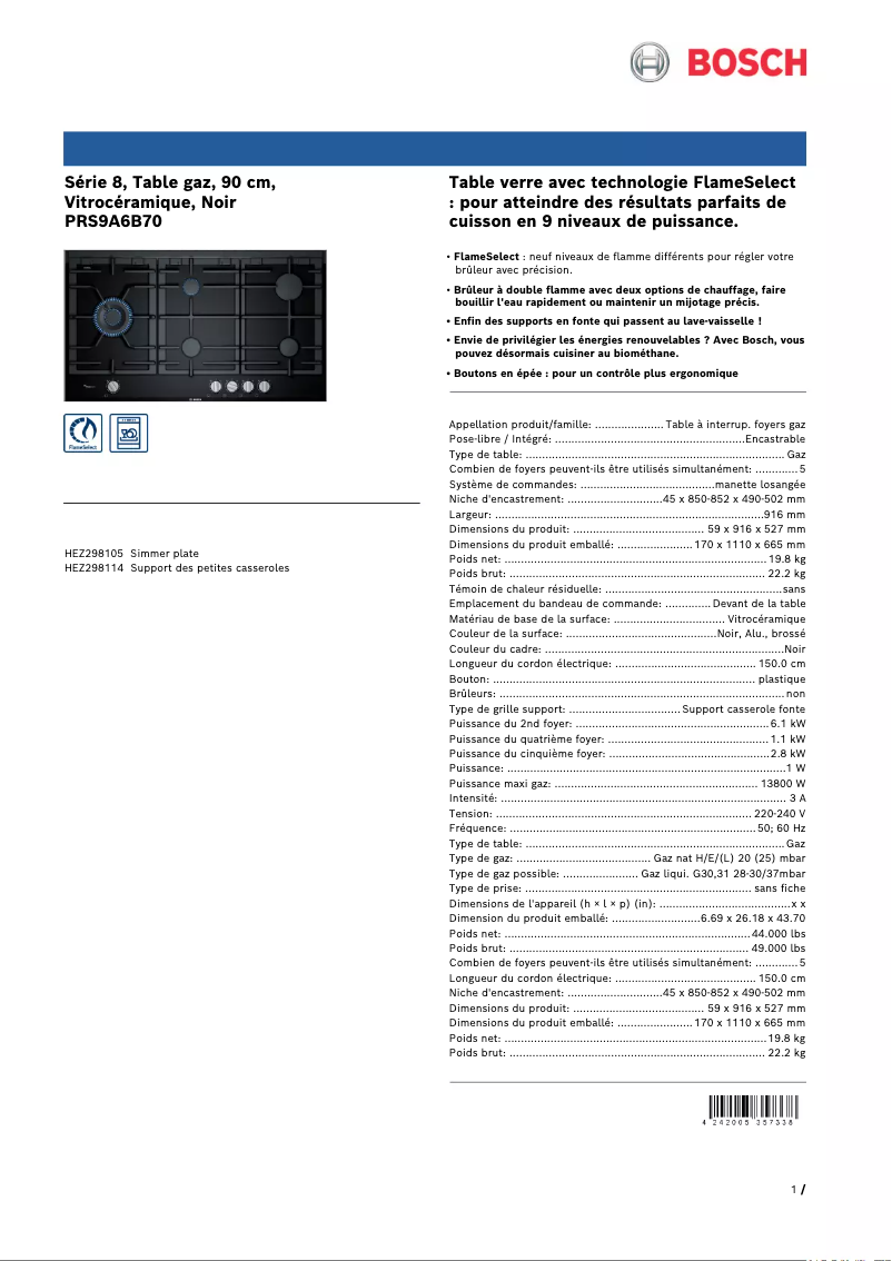 Image de la première page du manuel de l'appareil PRS9A6B70